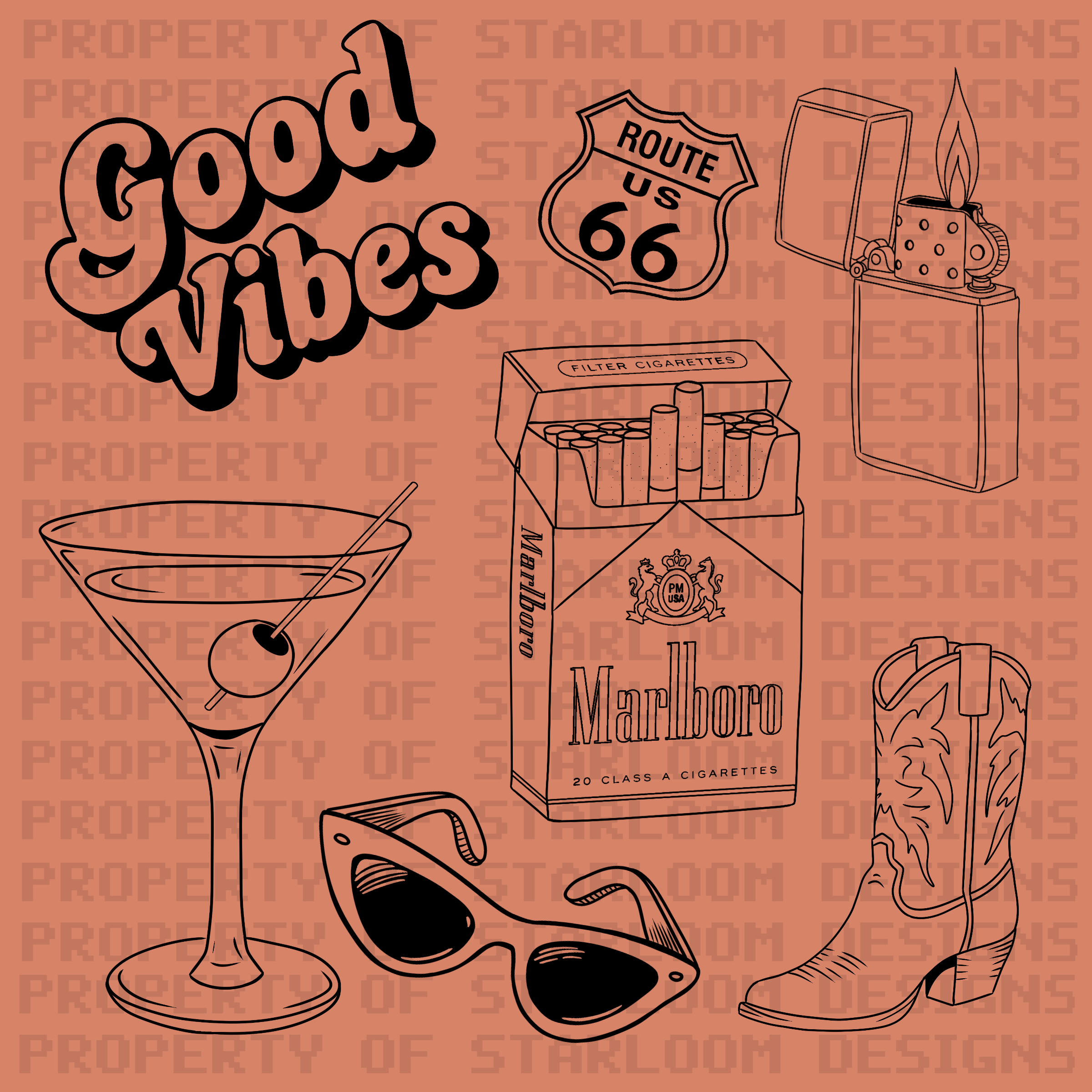 Retro West Outline Set (7 Pieces)
