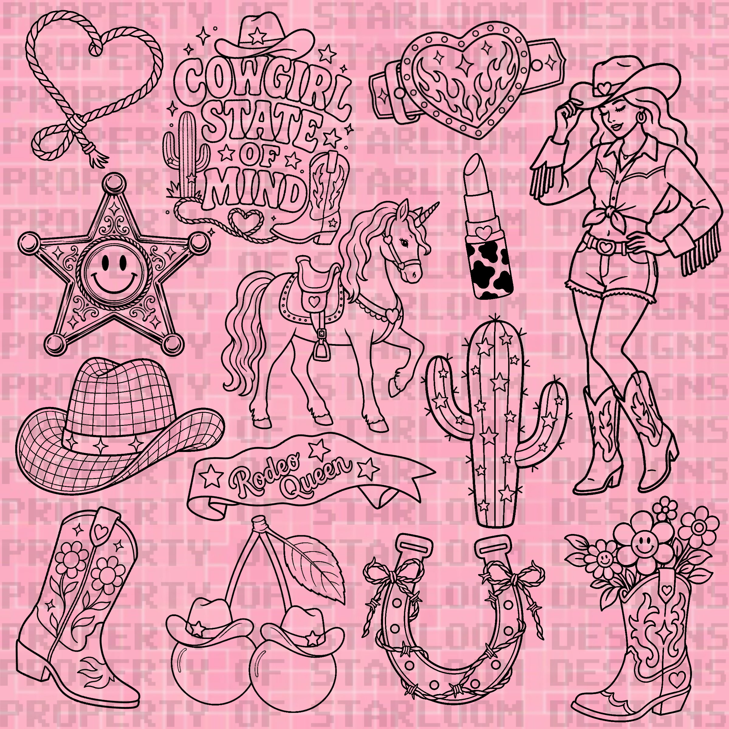 Cowgirl Barbie Outline Set (14 Pieces)
