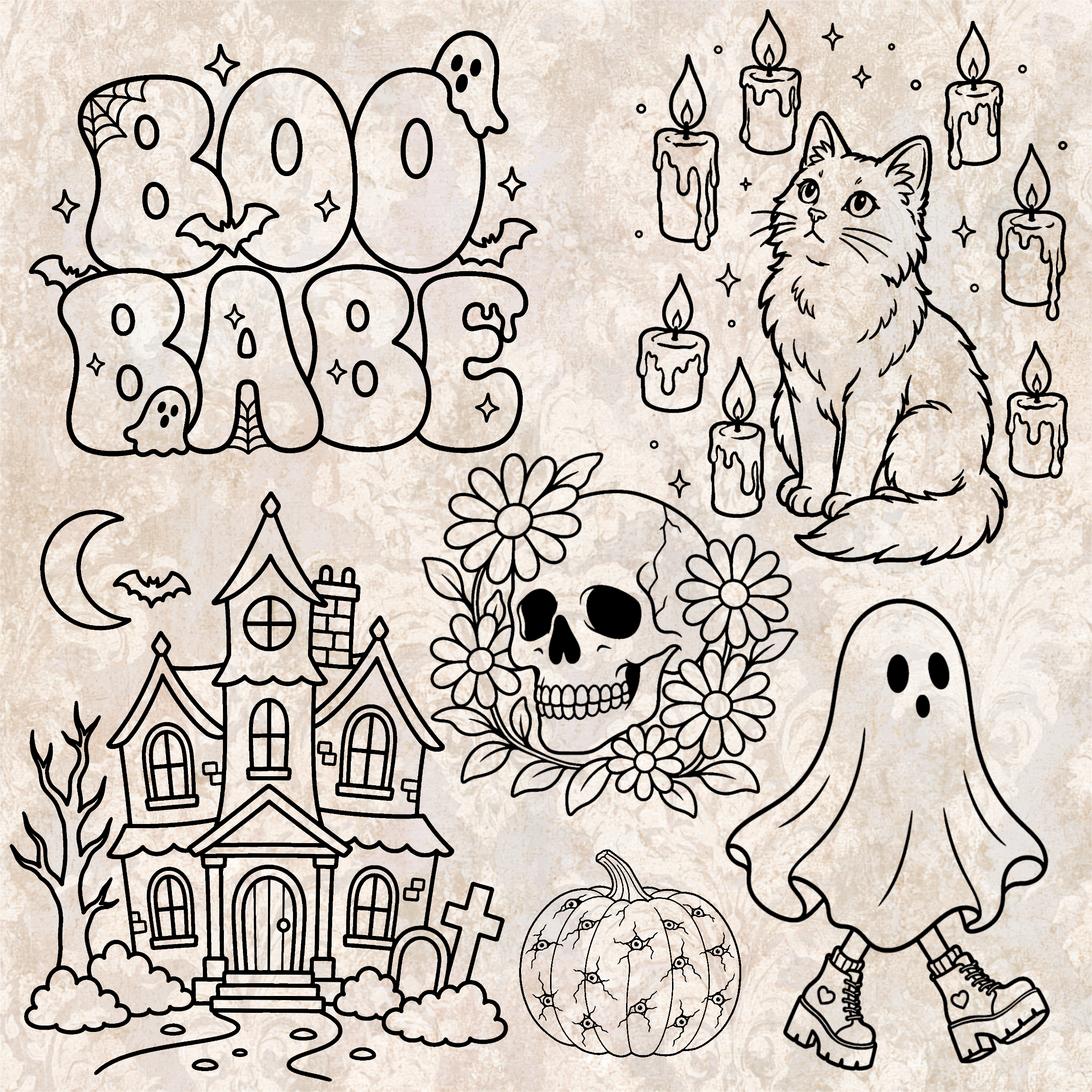 Boo Babe Freebie Outline Set (6 Pieces)
