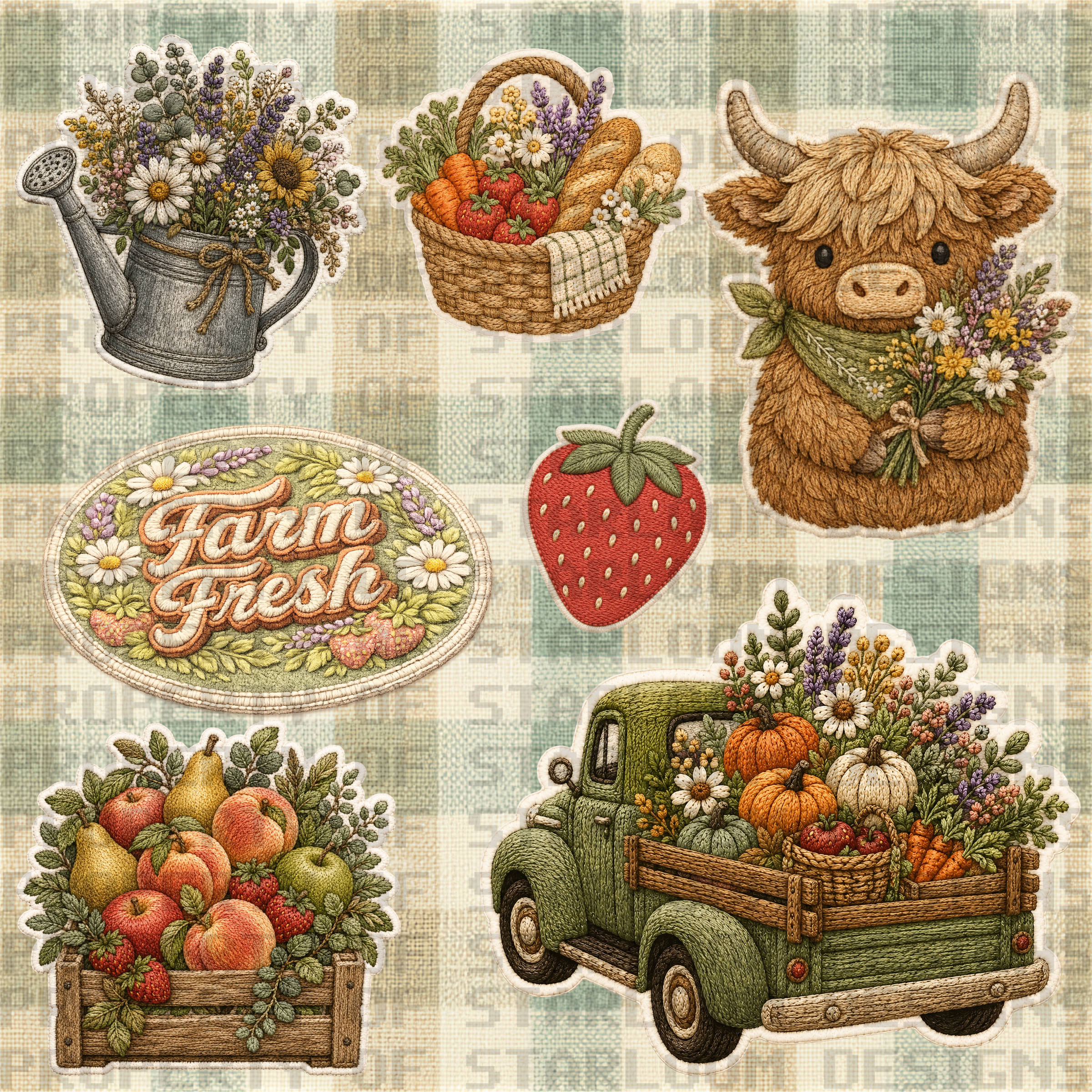 Farm Fresh Stitchery Clipart Set (10 Pieces)