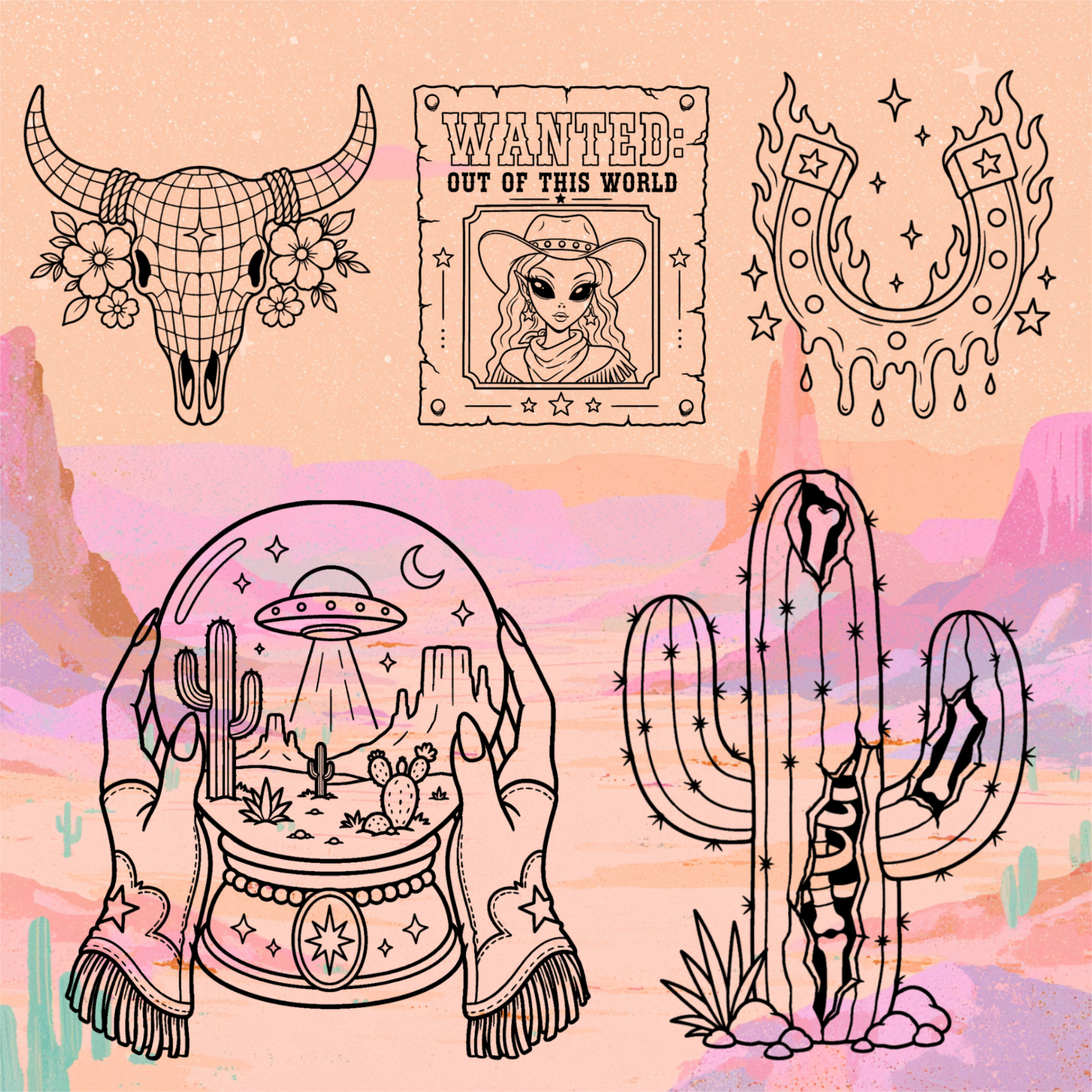 Cosmic Outlaw Freebie Outline Set (6 Pieces)